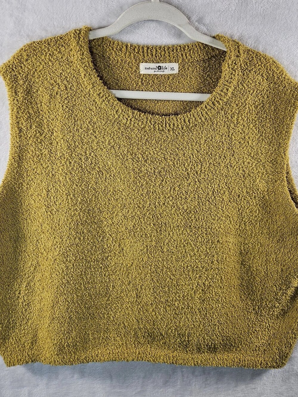 Natural Life Boucle Crop Sweater Vest Mustard Yellow Womens Large Preppy Boho